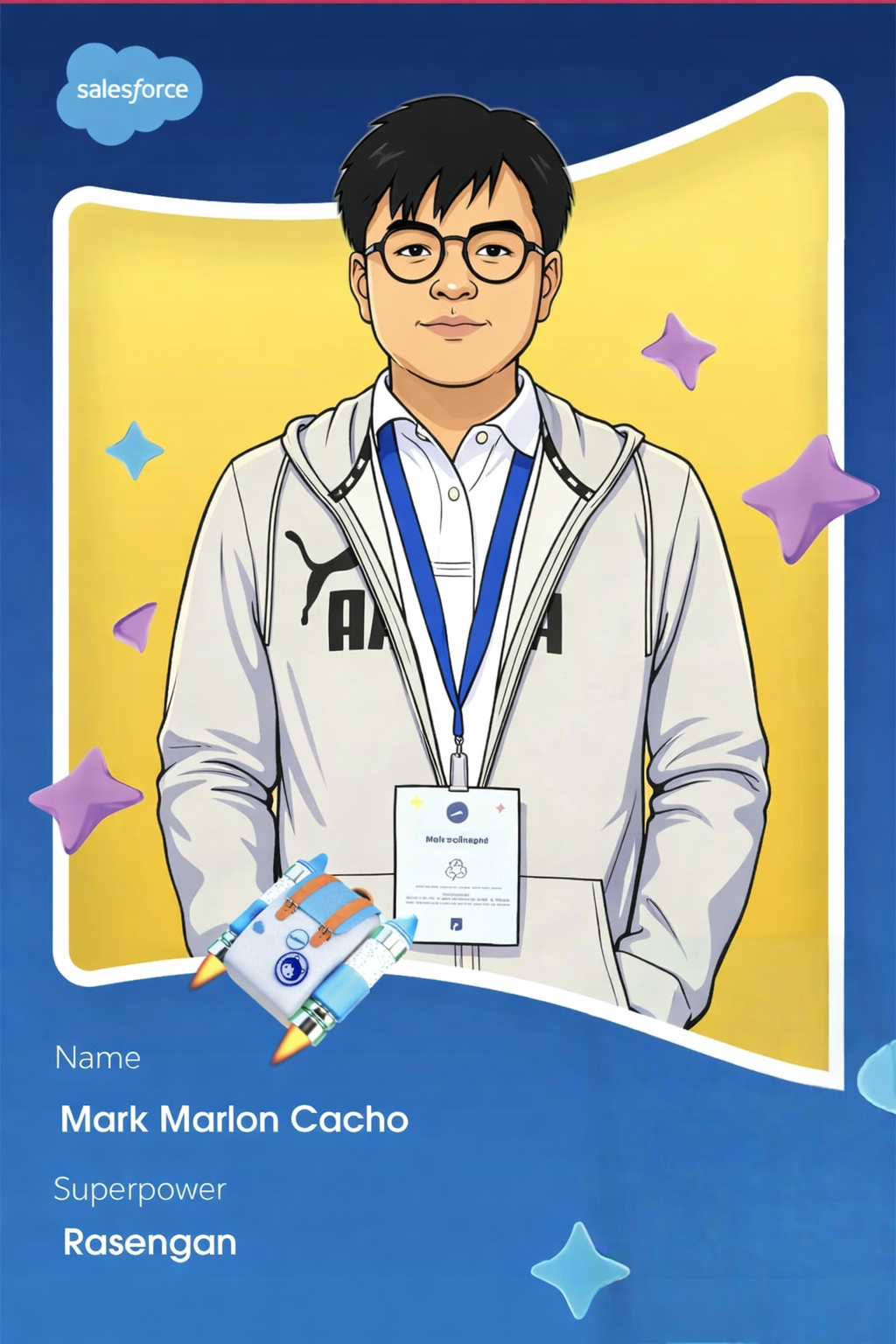 Salesforce themed illustrated character portrait of Mark Marlon Cacho